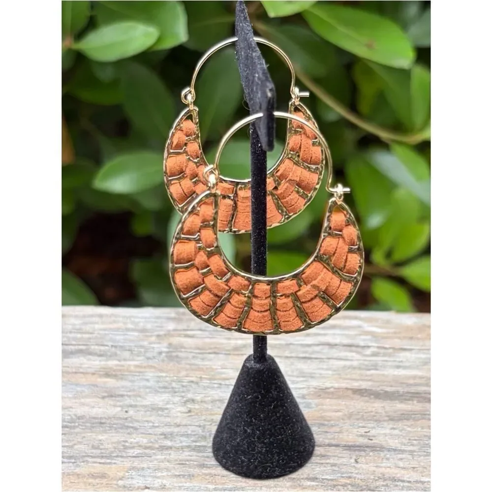 Chico's Leather Half-Moon Hoop Earrings New NWT Boho Western